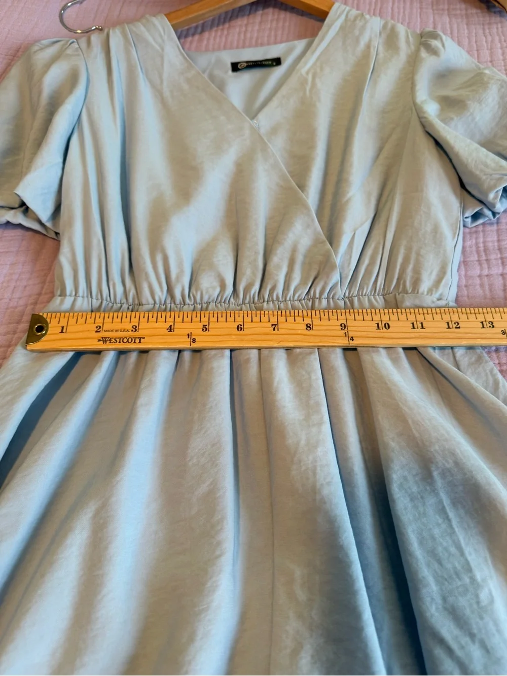 PRETTYGARDEN Sky Blue Puff Sleeve V-Neck Wrap Mini Dress Size S Great Condition - Picture 11 of 15